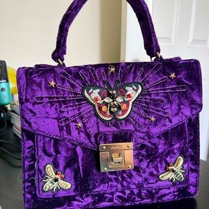 Aldo Purple Velvet Crossbody Bag with Embroidered Insects